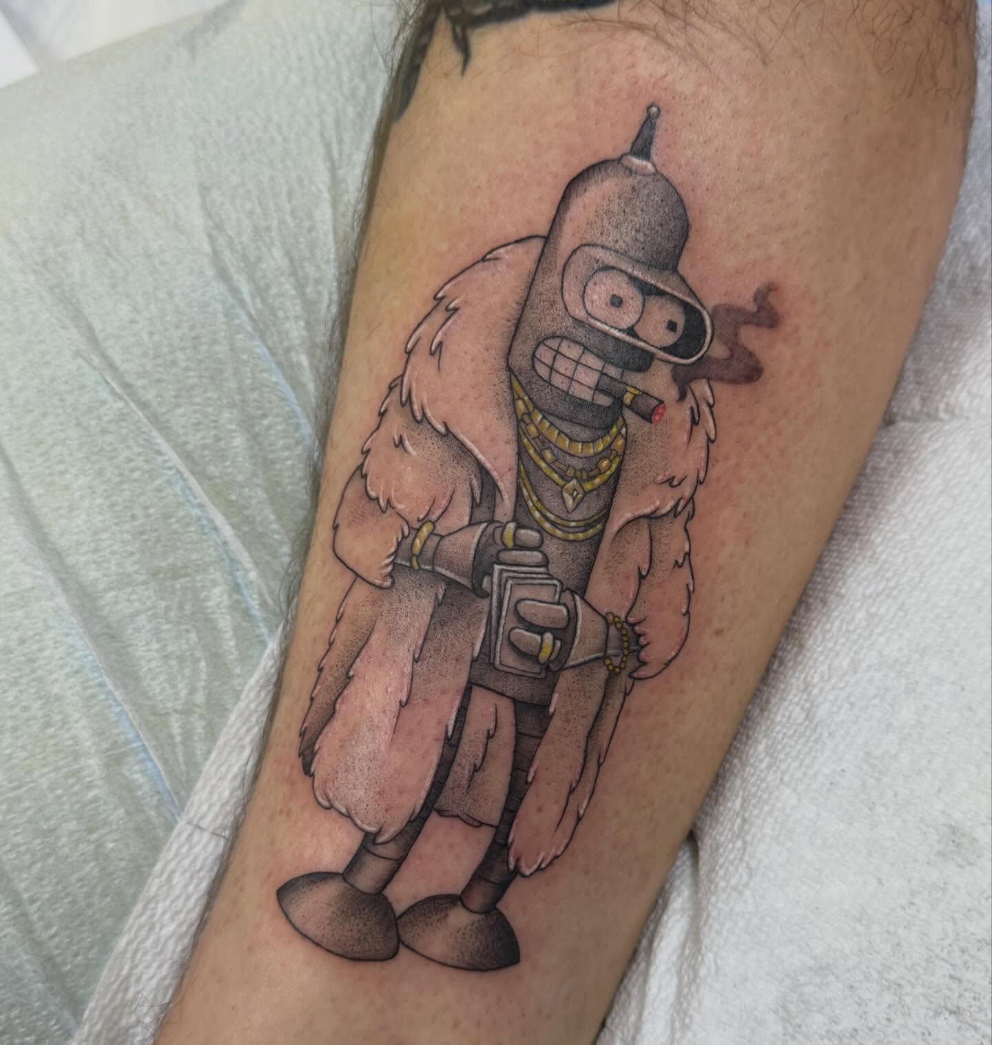 Bender from Futurama realism tattoo on the forearm by Elly Bordwell