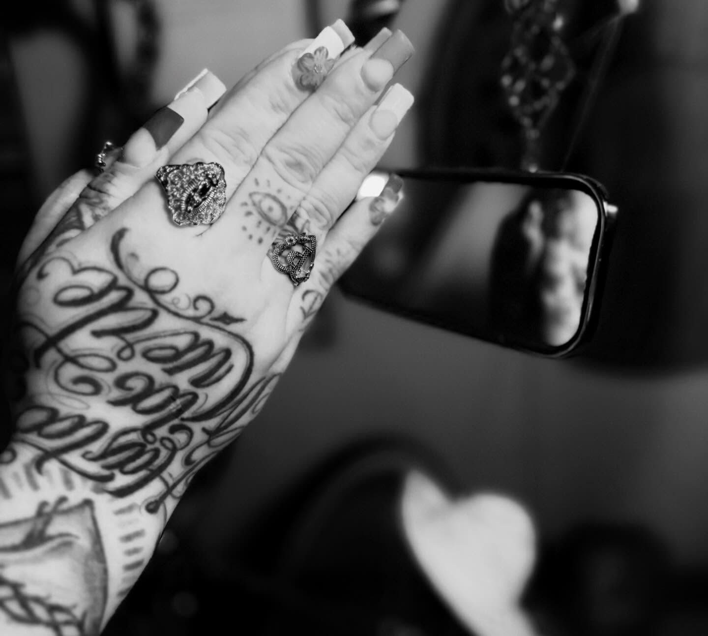 Script lettering lettering script tattoo on the hand by Giana Martinez, Wichita, Kansas