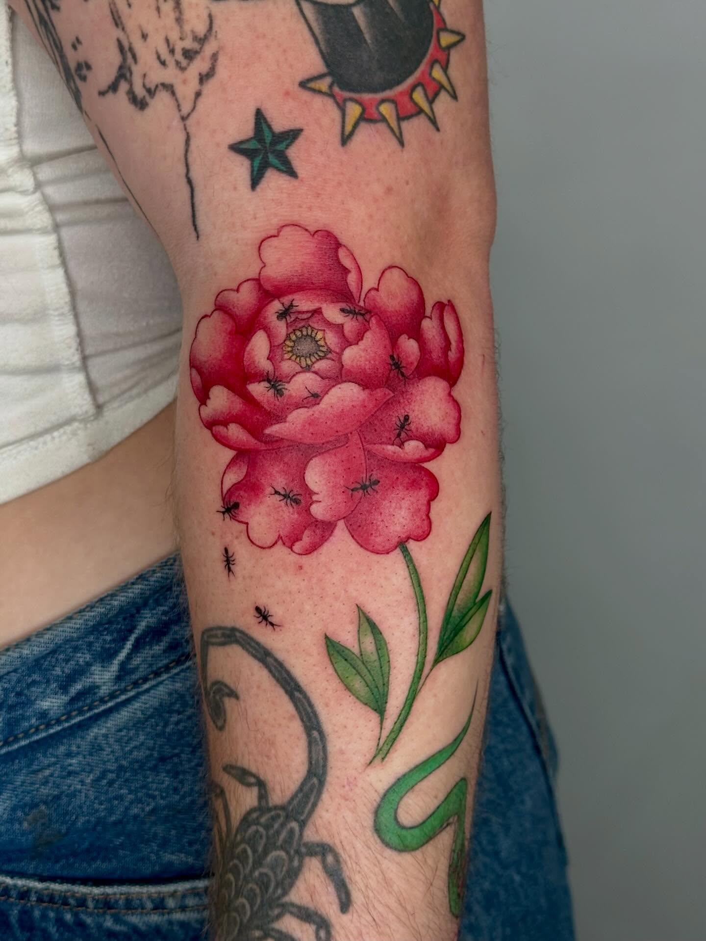 Peony realism tattoo on the forearm by 🌼Kristen Kooster Tattoos🌼
