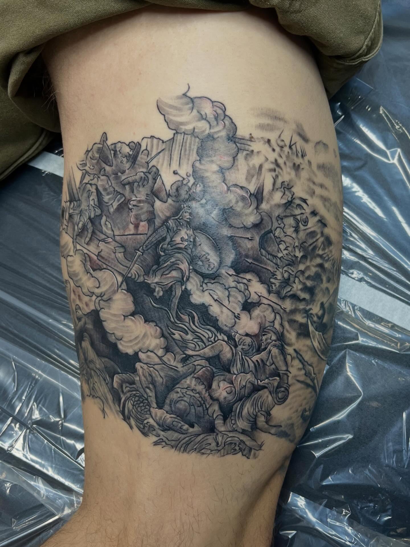 Tattoo by @necro_comicon — black_and_grey, realism