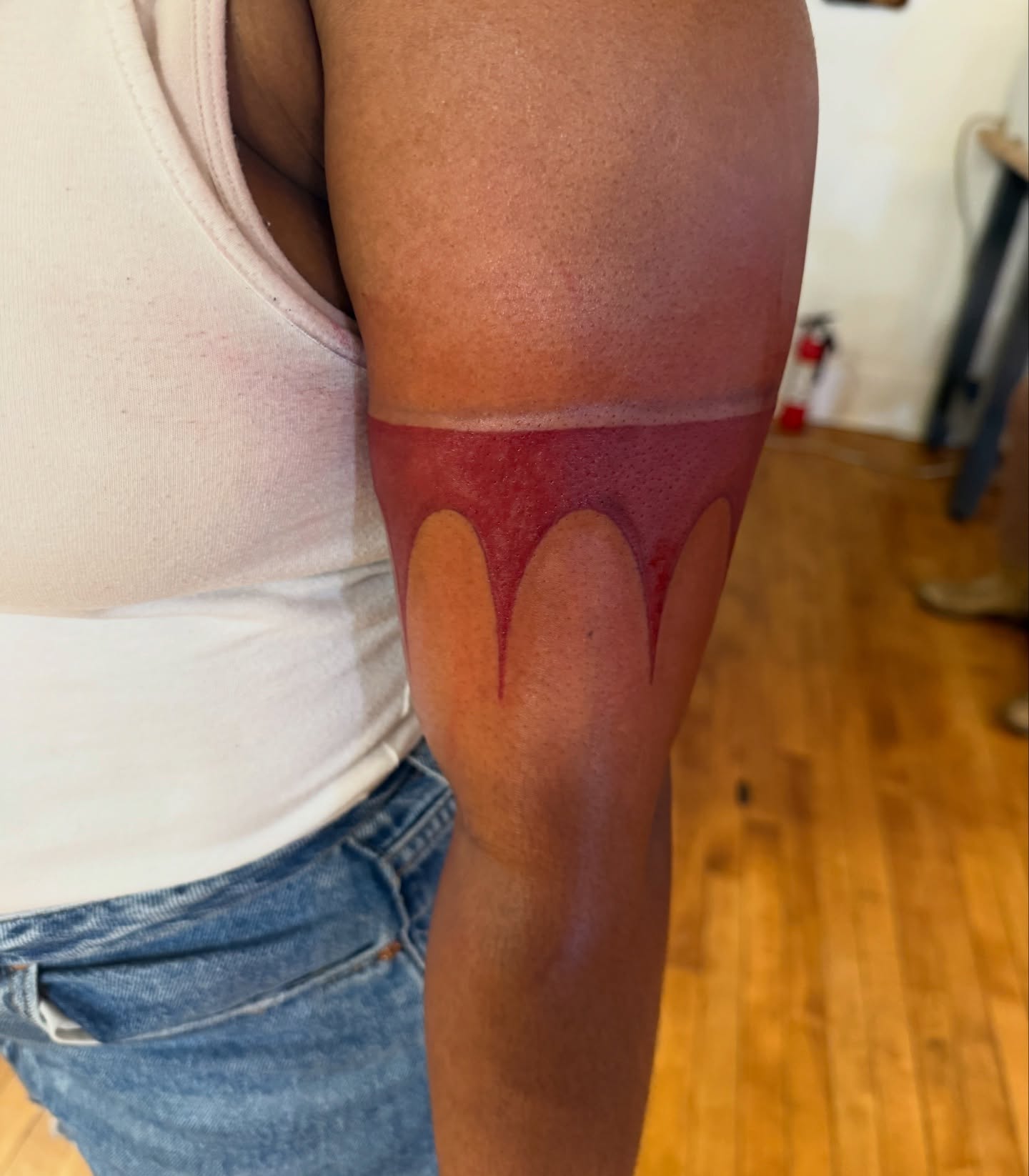 Blood drip dotwork tattoo on the forearm by steven