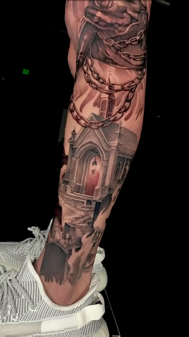 Tattoo by @jonnelson_tattoos — dark_realism, black_and_grey