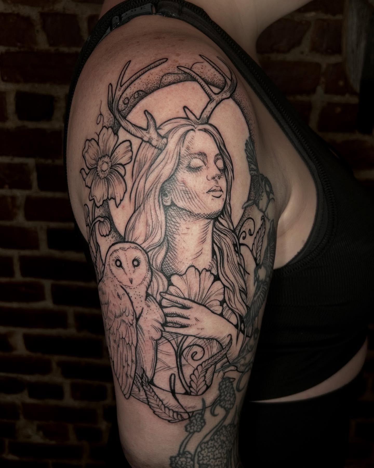 Tattoo by @dee.louisee — black_and_grey, dotwork