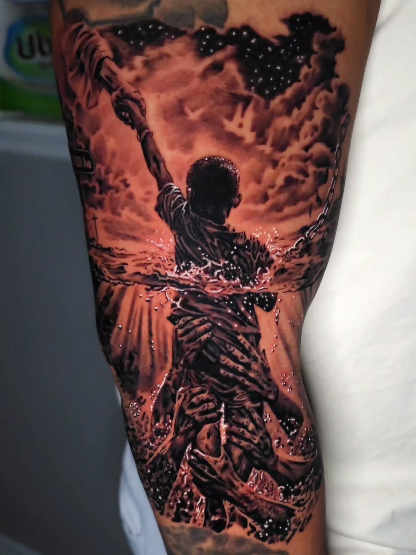 Religious figure realism tattoo on the forearm by Javier M Davila