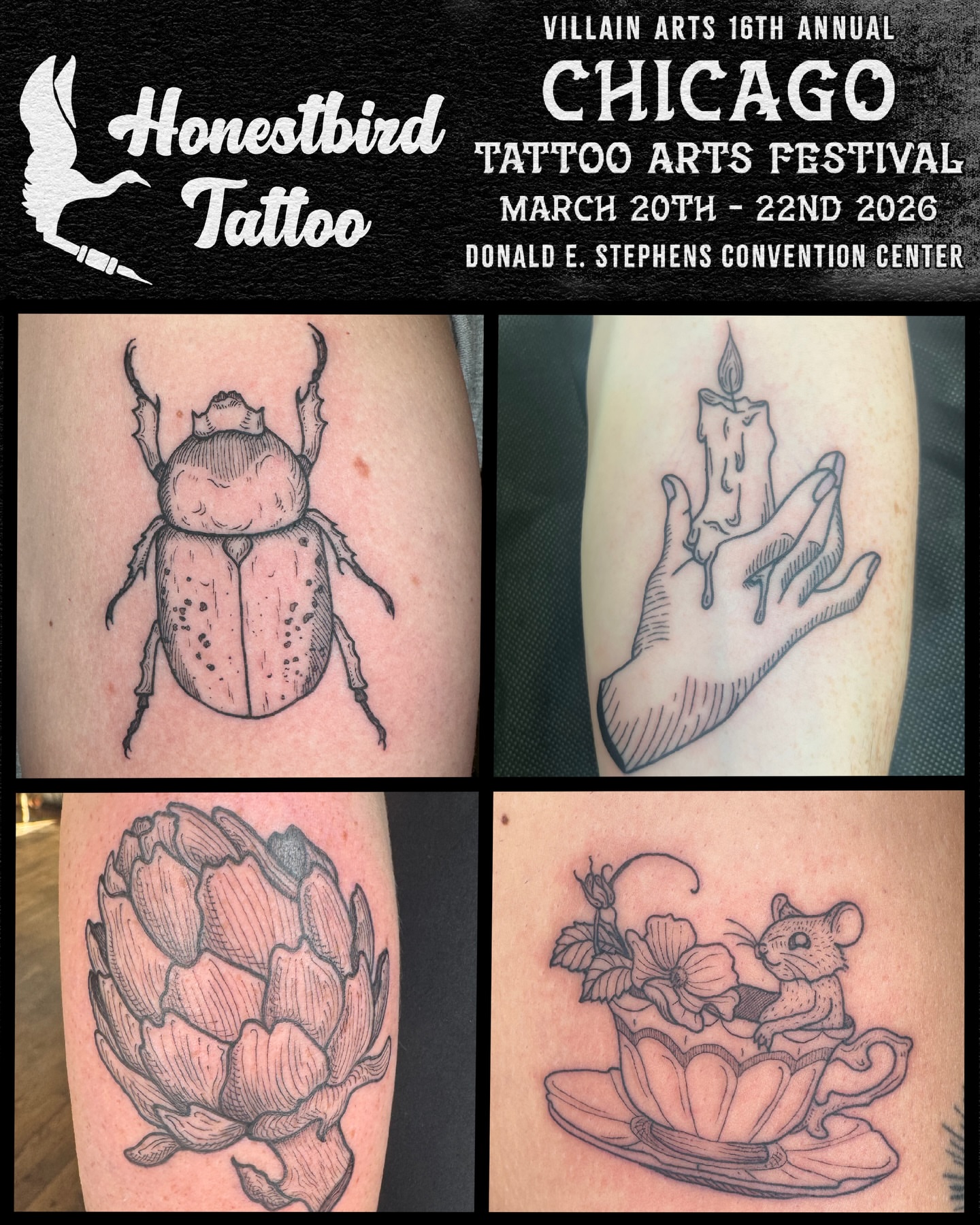 Beetle black and grey tattoo on the upper arm by Lora Bird