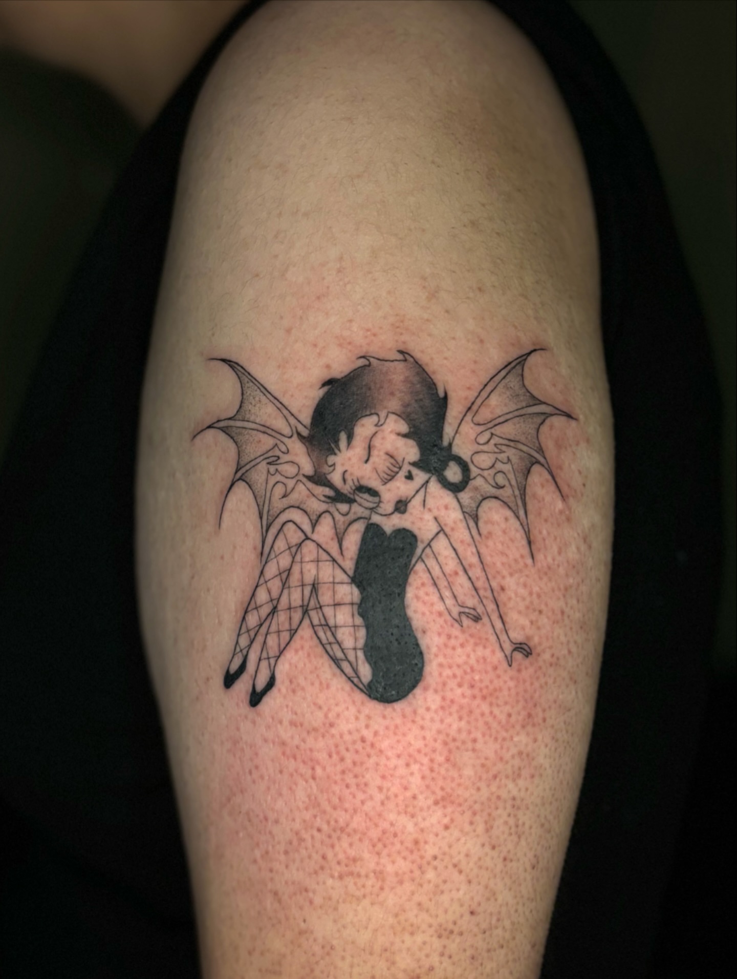 Bat American traditional tattoo on the upper arm by the ink witch ๐ฎ๐ค๐