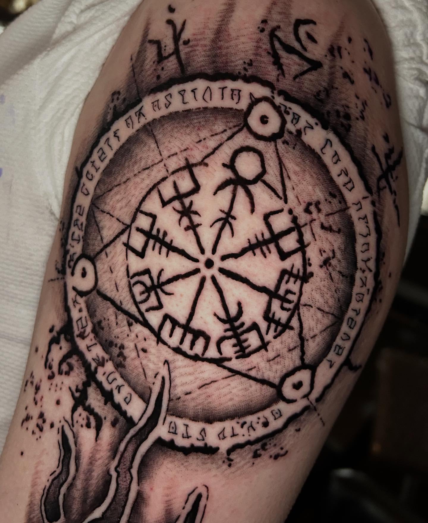 Tattoo by @skeletonkeytattoos — black_and_grey, geometric