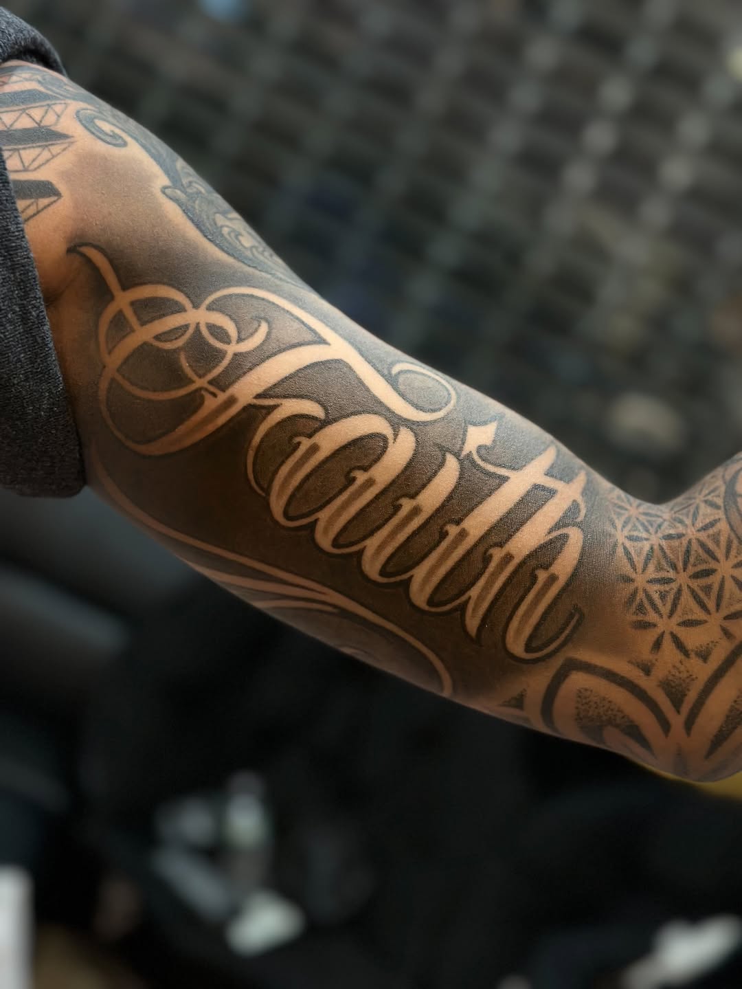 Tattoo by @av_tatts — lettering_script, black_and_grey