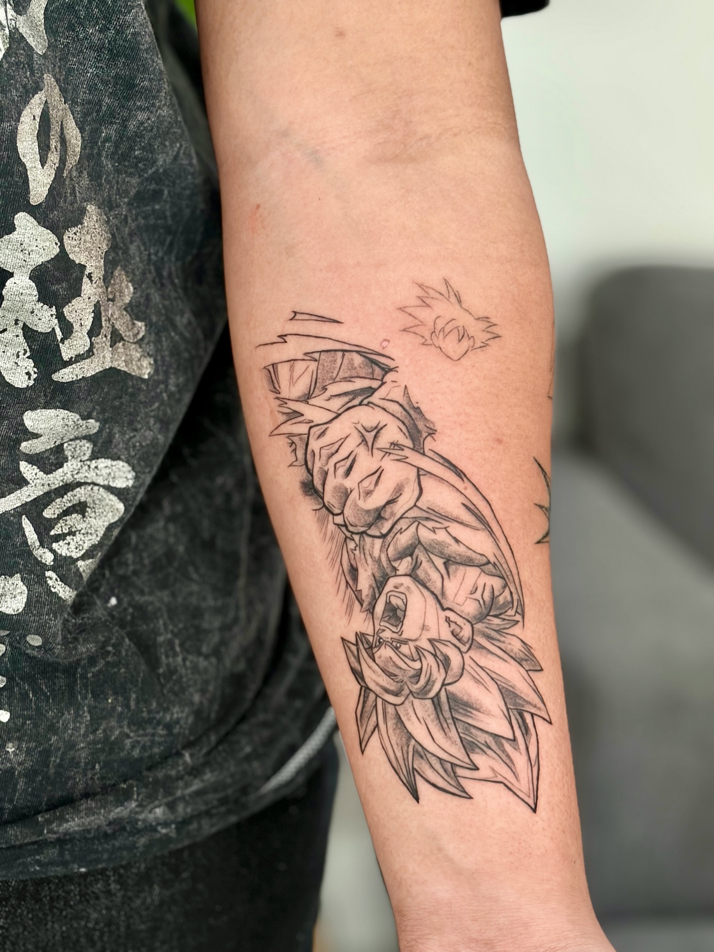 Dragon ball character anime tattoo on the forearm by Quinn ᶻ 𝗓 𐰁 .ᐟ, Charlotte, North Carolina