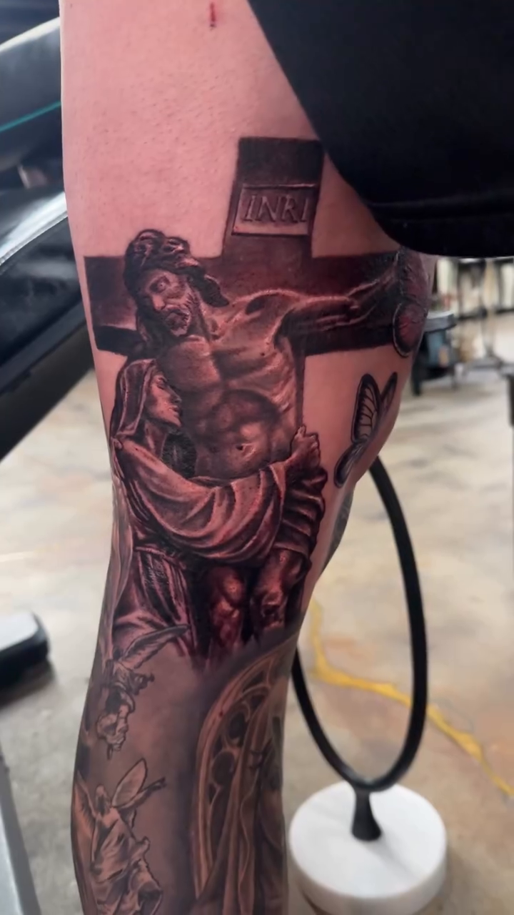 Tattoo by @pyramidofink β realism, black_and_grey