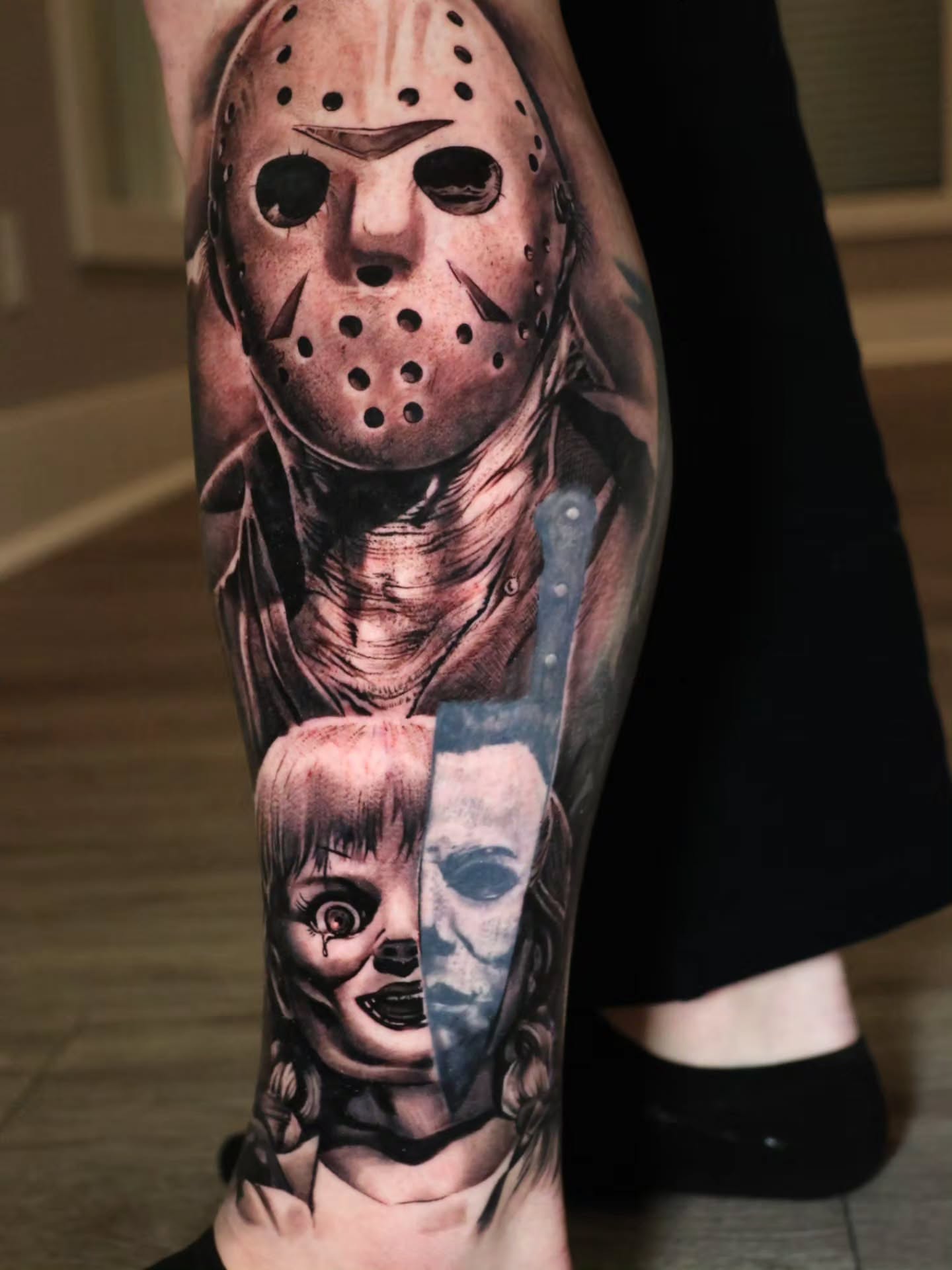 Horror movie characters realism tattoo on the forearm by Jesus Bravo