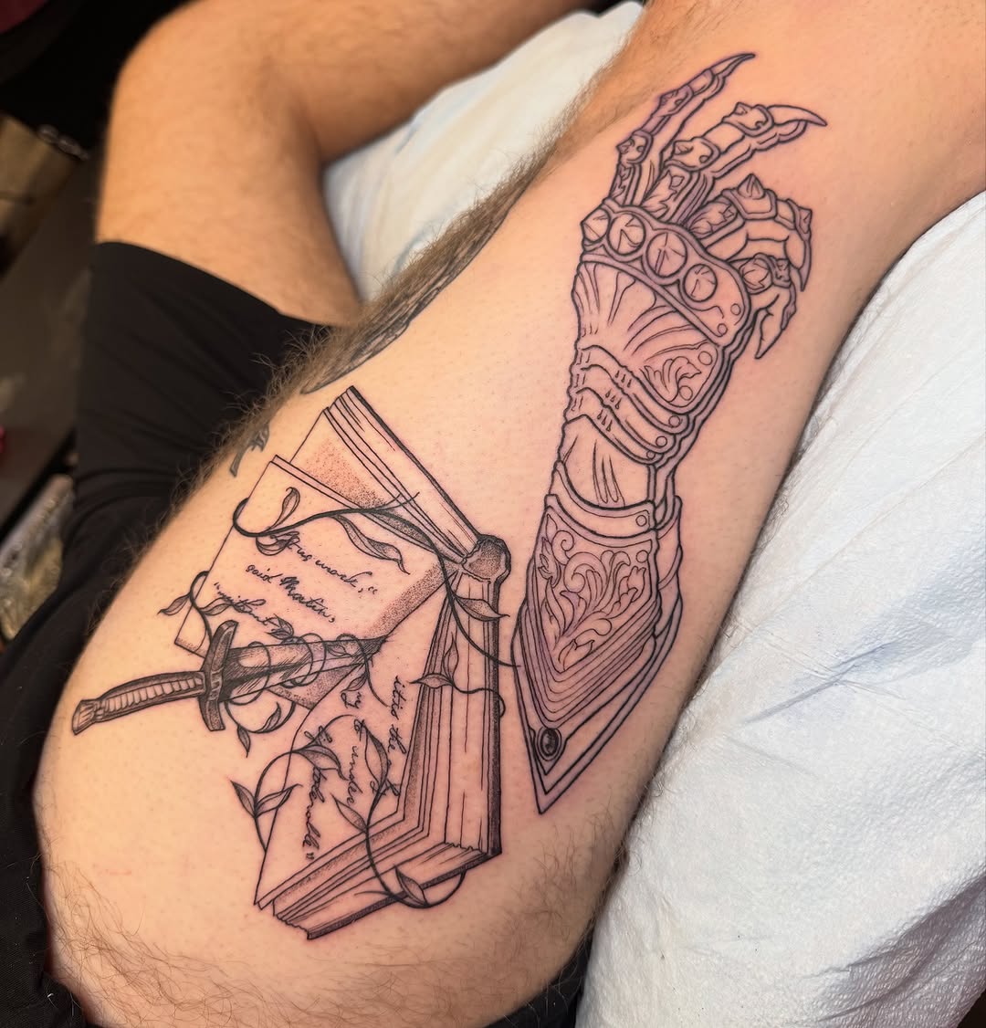 Tattoo by @inkbyathena — illustrative, lettering_script