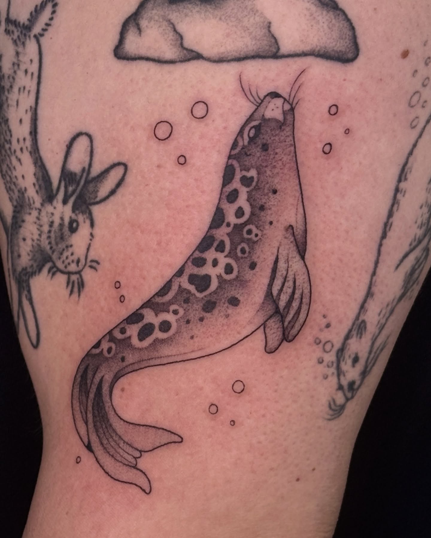 Tattoo by @deerbatstats — dotwork, black_and_grey