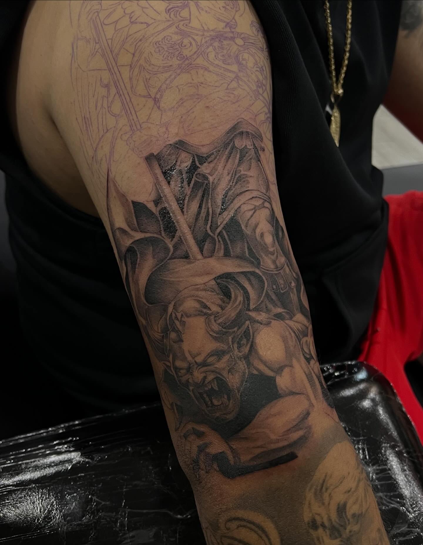 Demon slayer realism tattoo on the forearm by Espi