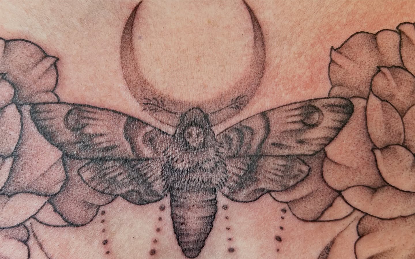 Moth and moon dotwork tattoo by Dani McBay