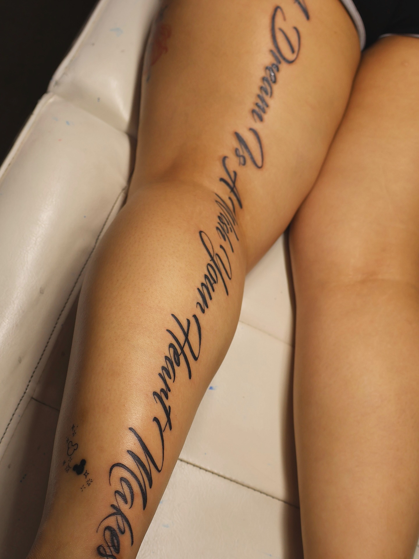 Tattoo by @divinebeautybarbyaly — lettering_script