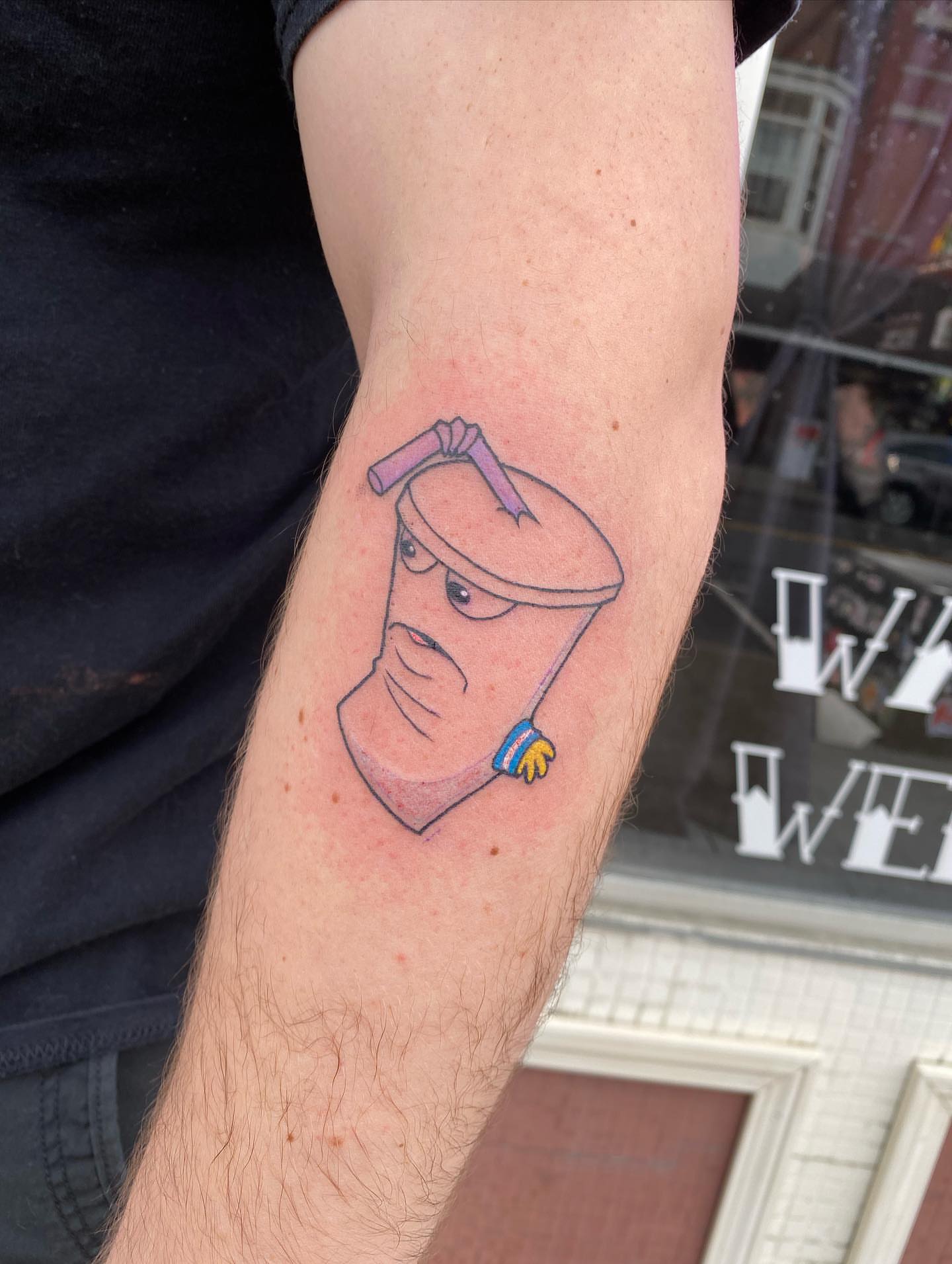 Trash can dotwork tattoo on the forearm by Savanna Starr Mortensen