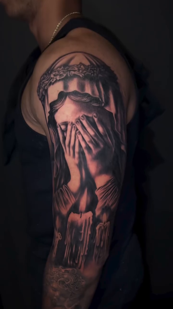 Jesus Christ with crown of thorns realism tattoo by Zack Havoc