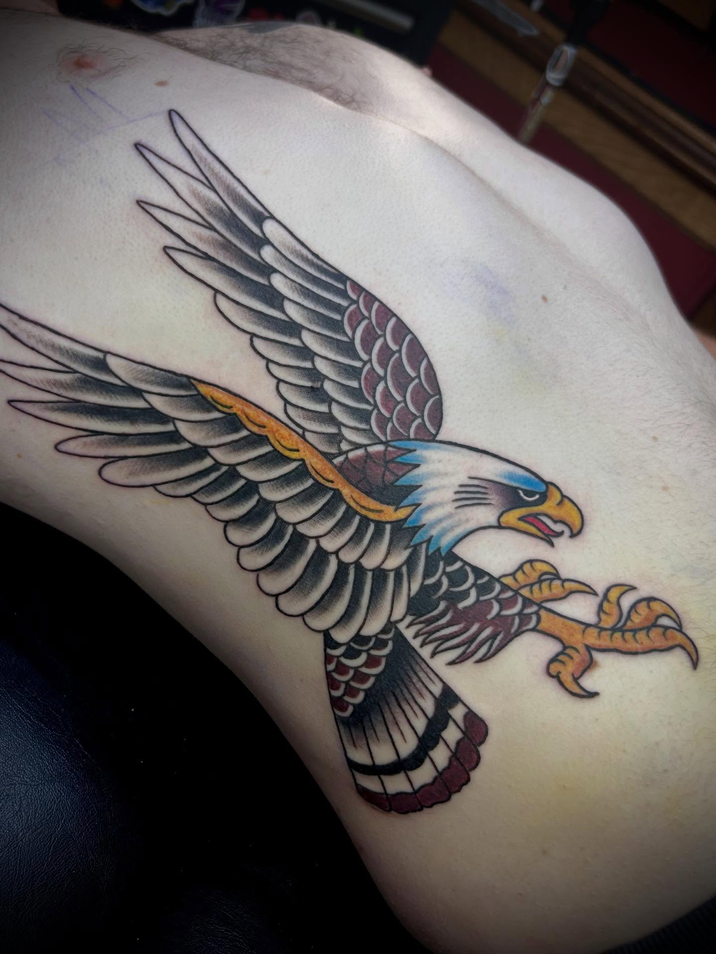 Eagle American traditional tattoo on the forearm by Jameson William Cowan