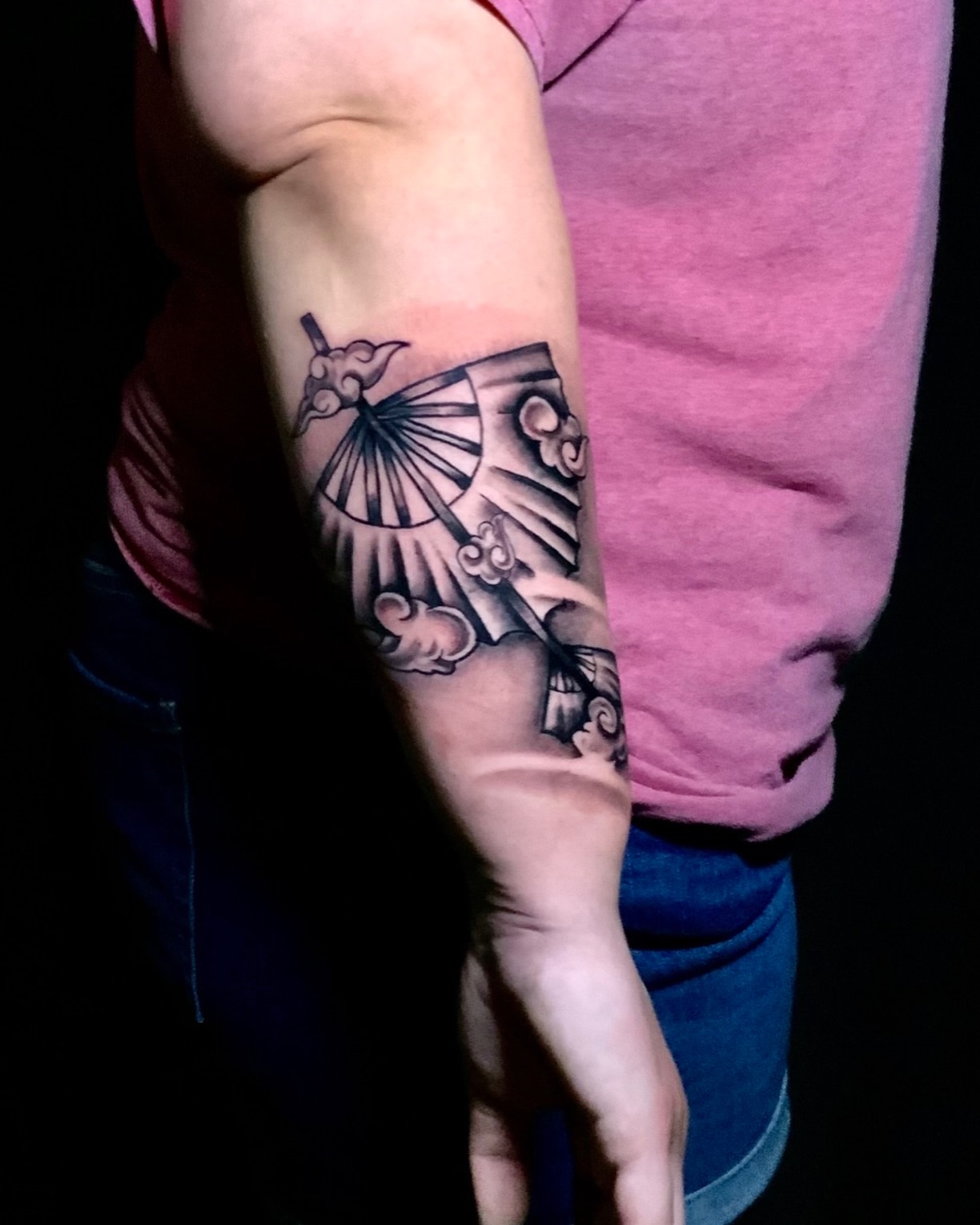 Japanese fan japanese irezumi tattoo on the forearm by Deacon Moser
