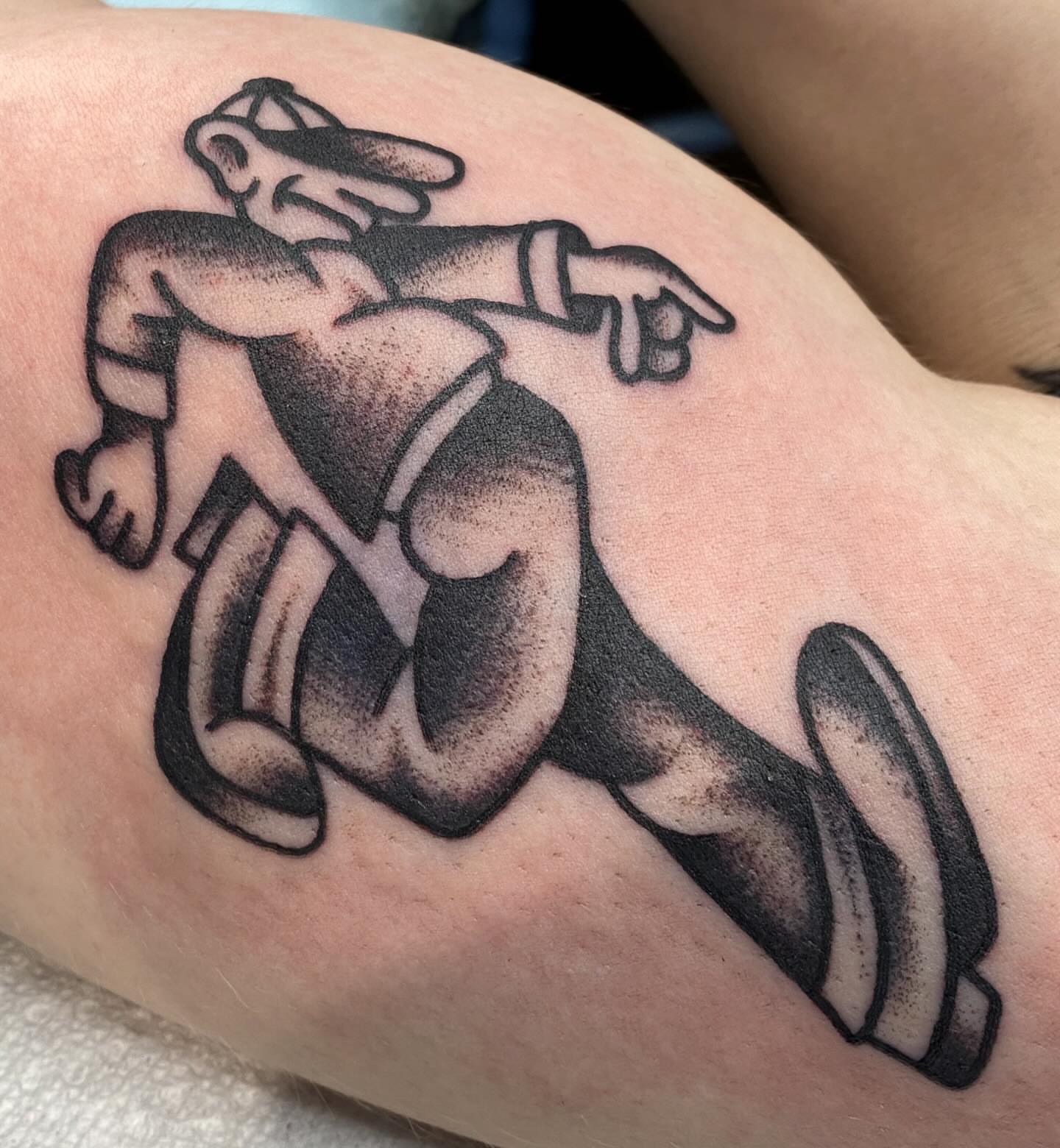 Cartoon character American traditional tattoo on the forearm by Kiera ❤️‍🔥