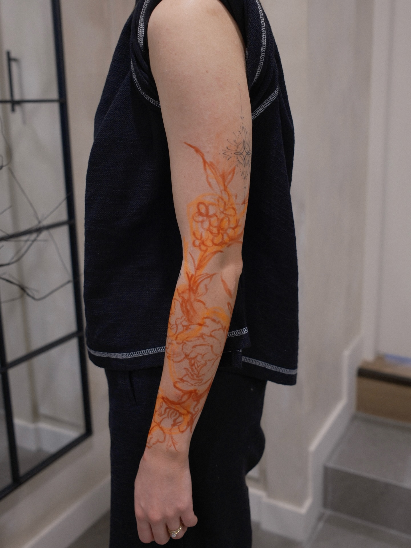 Floral design dotwork tattoo on the forearm by Joy, Gold Coast, Queensland