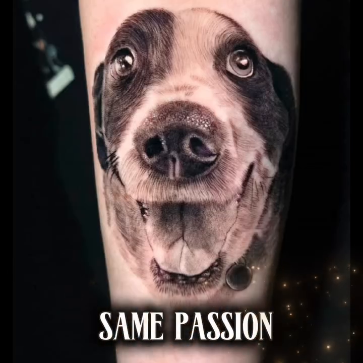 Dog portrait realism tattoo by Anna Brittany
