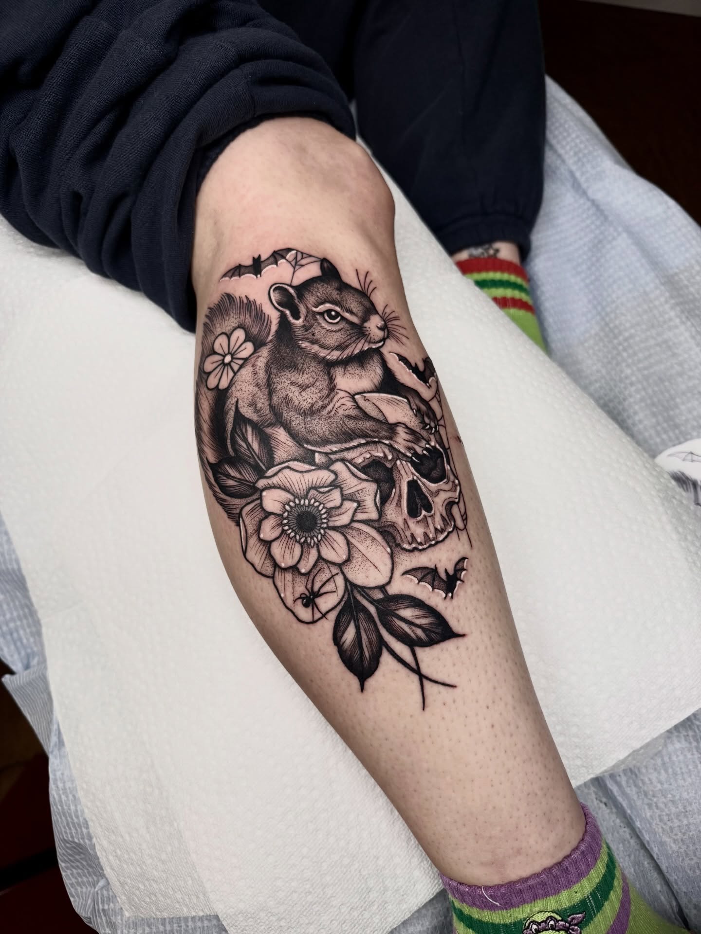 Squirrel and skull realism tattoo on the forearm by ⚡️ Krissy Fabis ⚡️