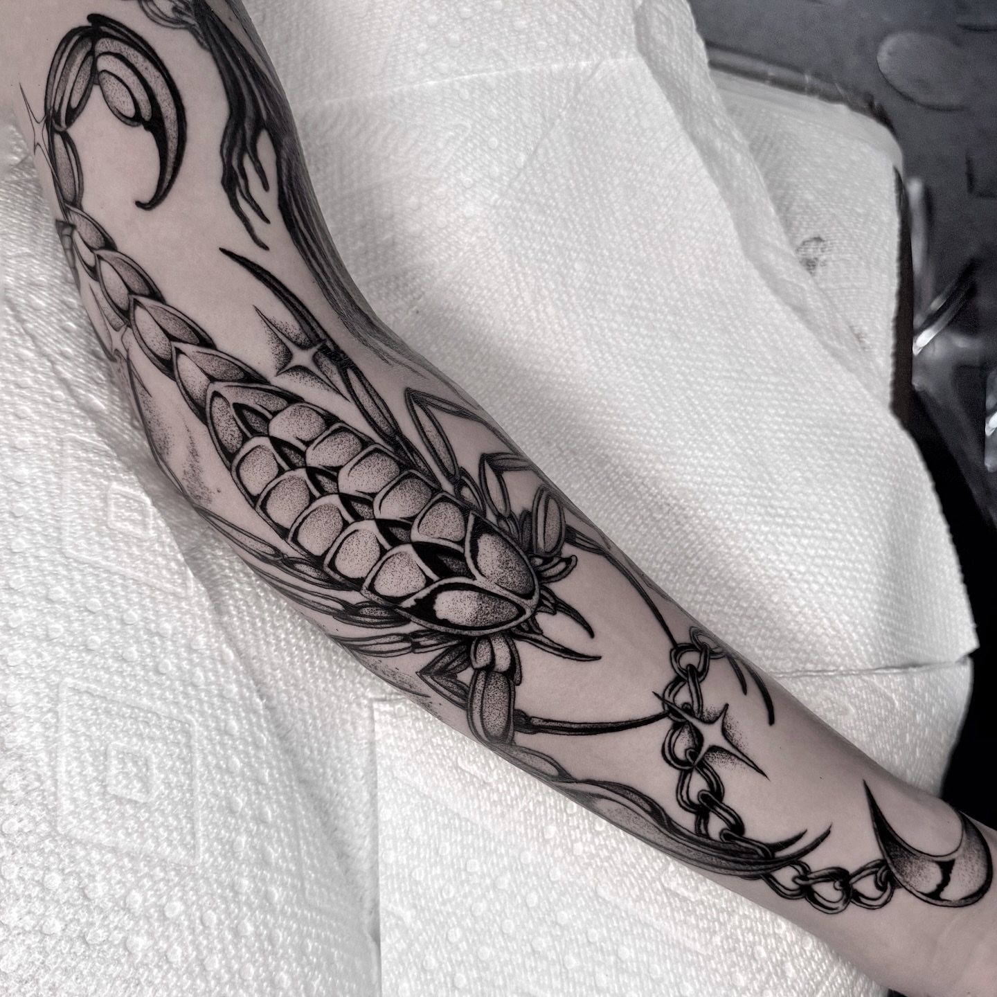 Tattoo by @ninjakixxtattoo — black_and_grey