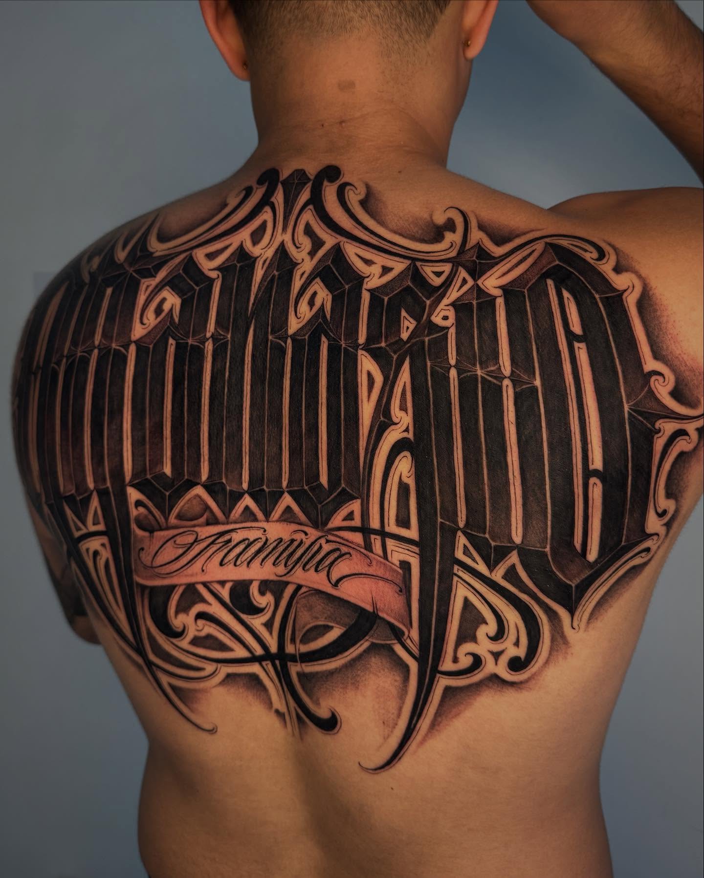 Tattoo by @dopeletterstattoo — black_and_grey, geometric