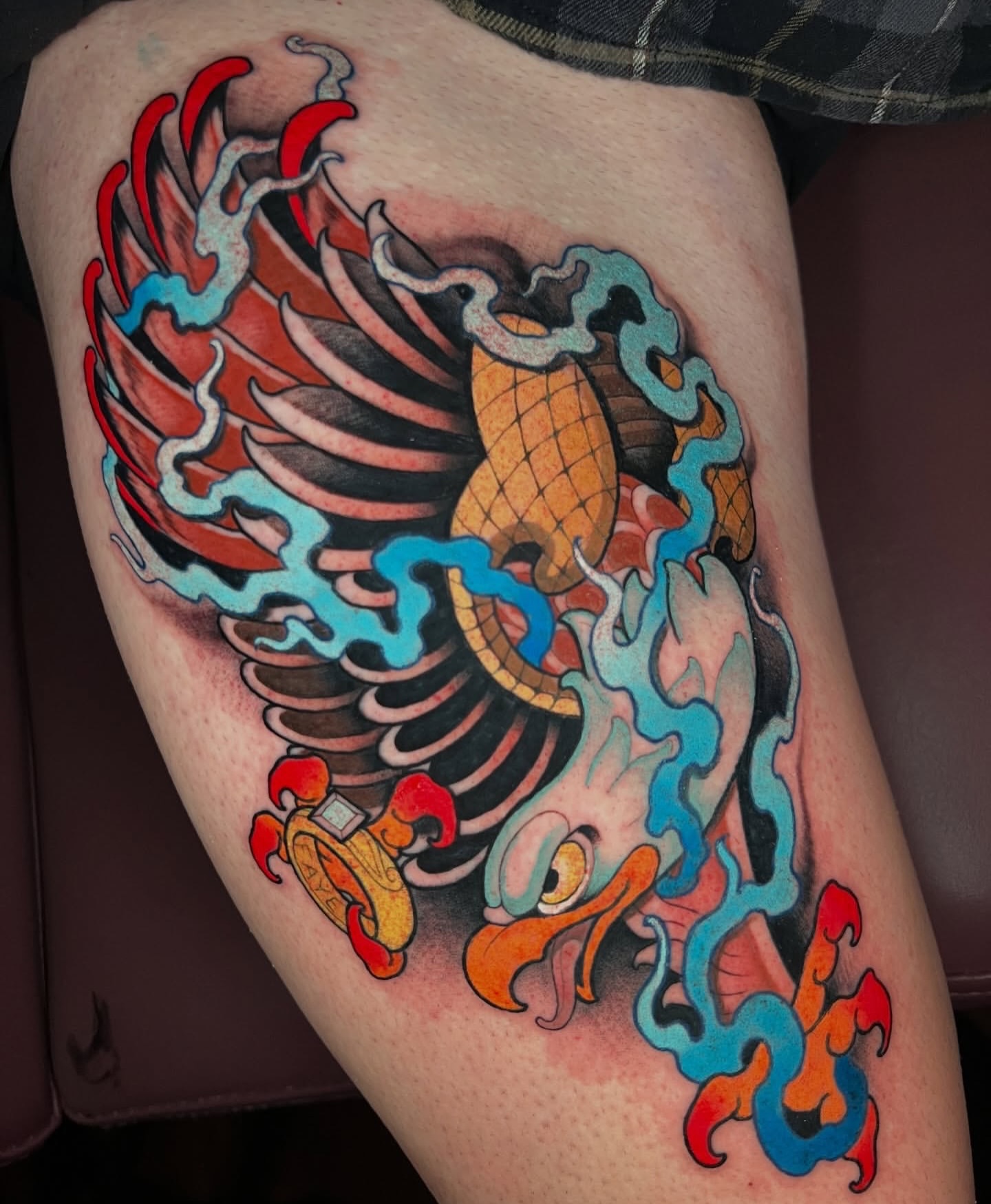 Koi fish japanese irezumi tattoo on the thigh by Skyler Miller
