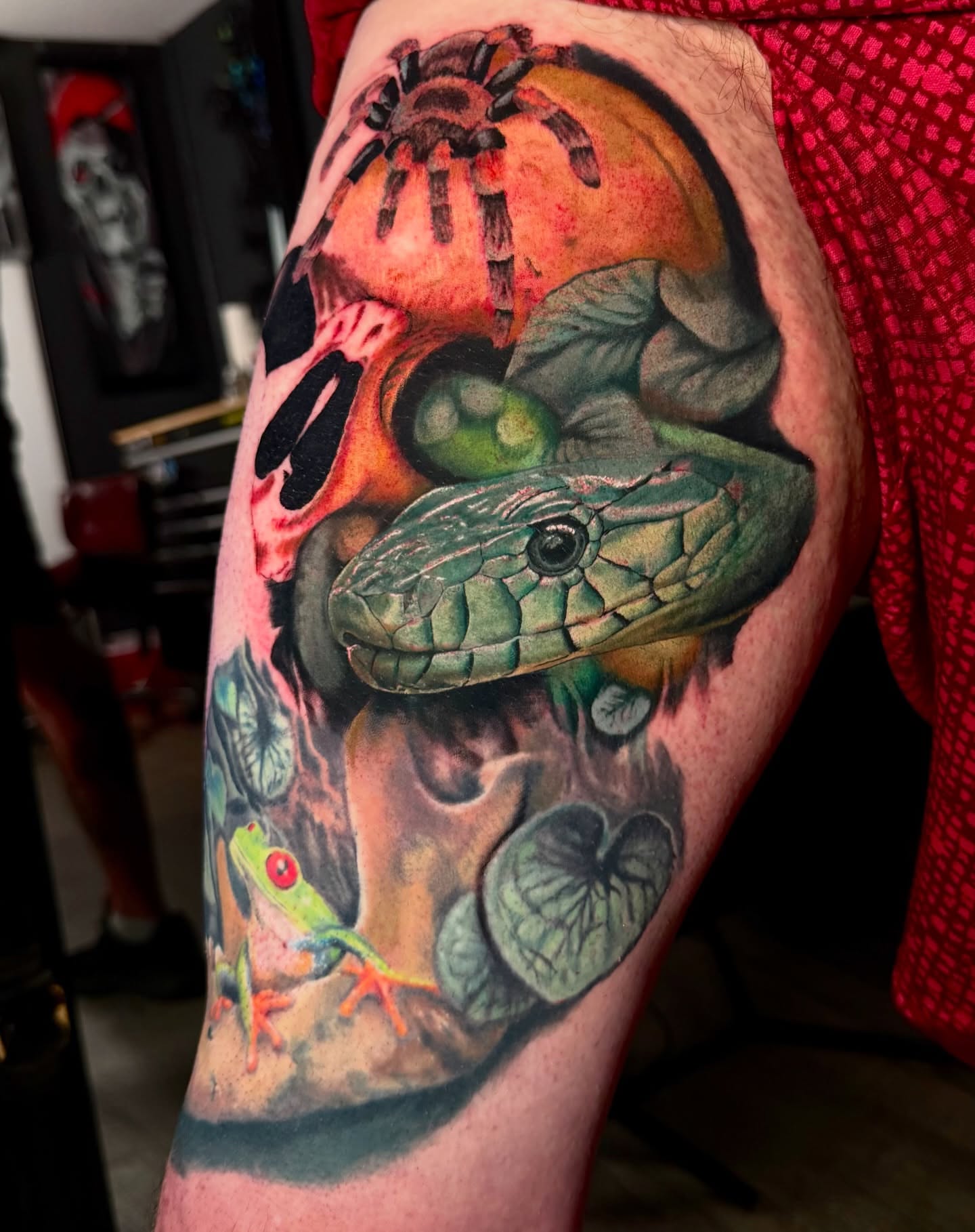 Snake and frog realism tattoo on the forearm by Matt Vaught π Dark Surrealism