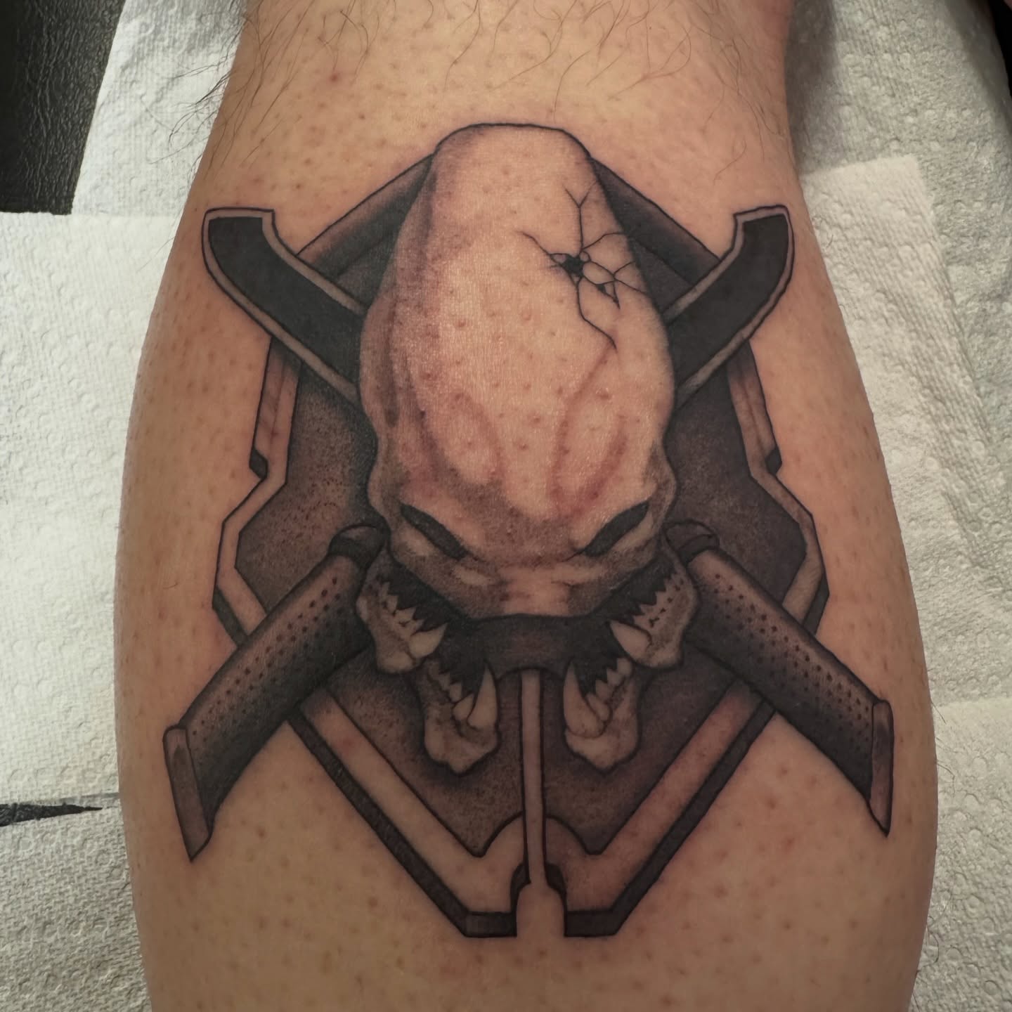 Tattoo by @casket_trash — black_and_grey, geometric