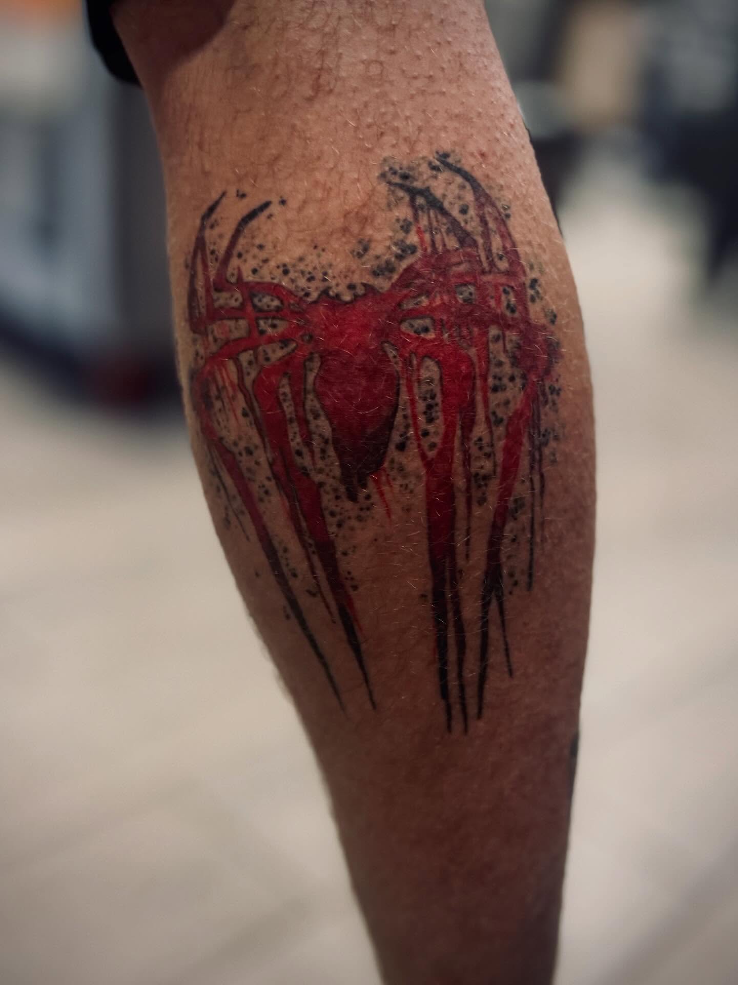 Spider dotwork tattoo on the forearm by Katelyn Arnold