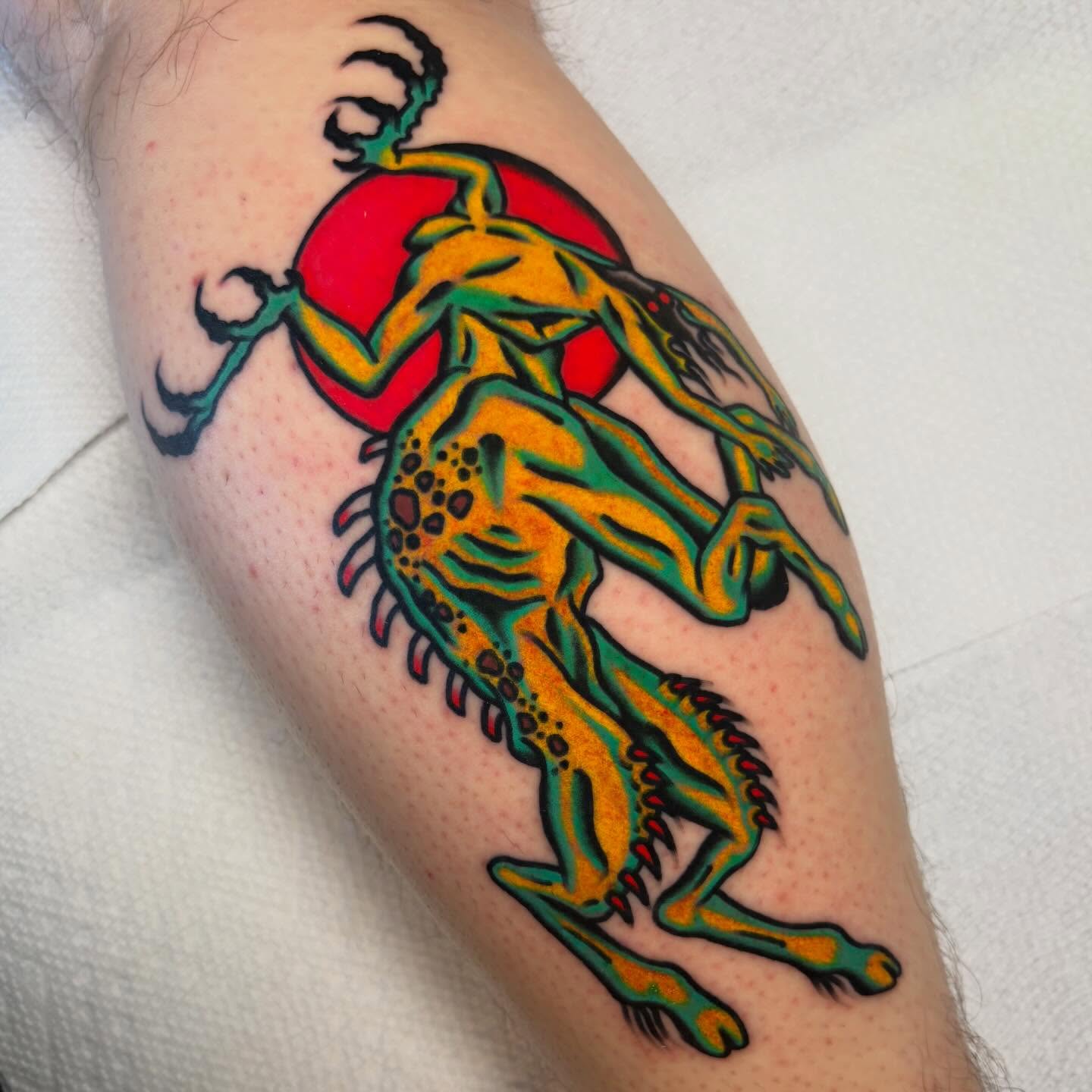 Monster American traditional tattoo on the forearm by Zoe Margot