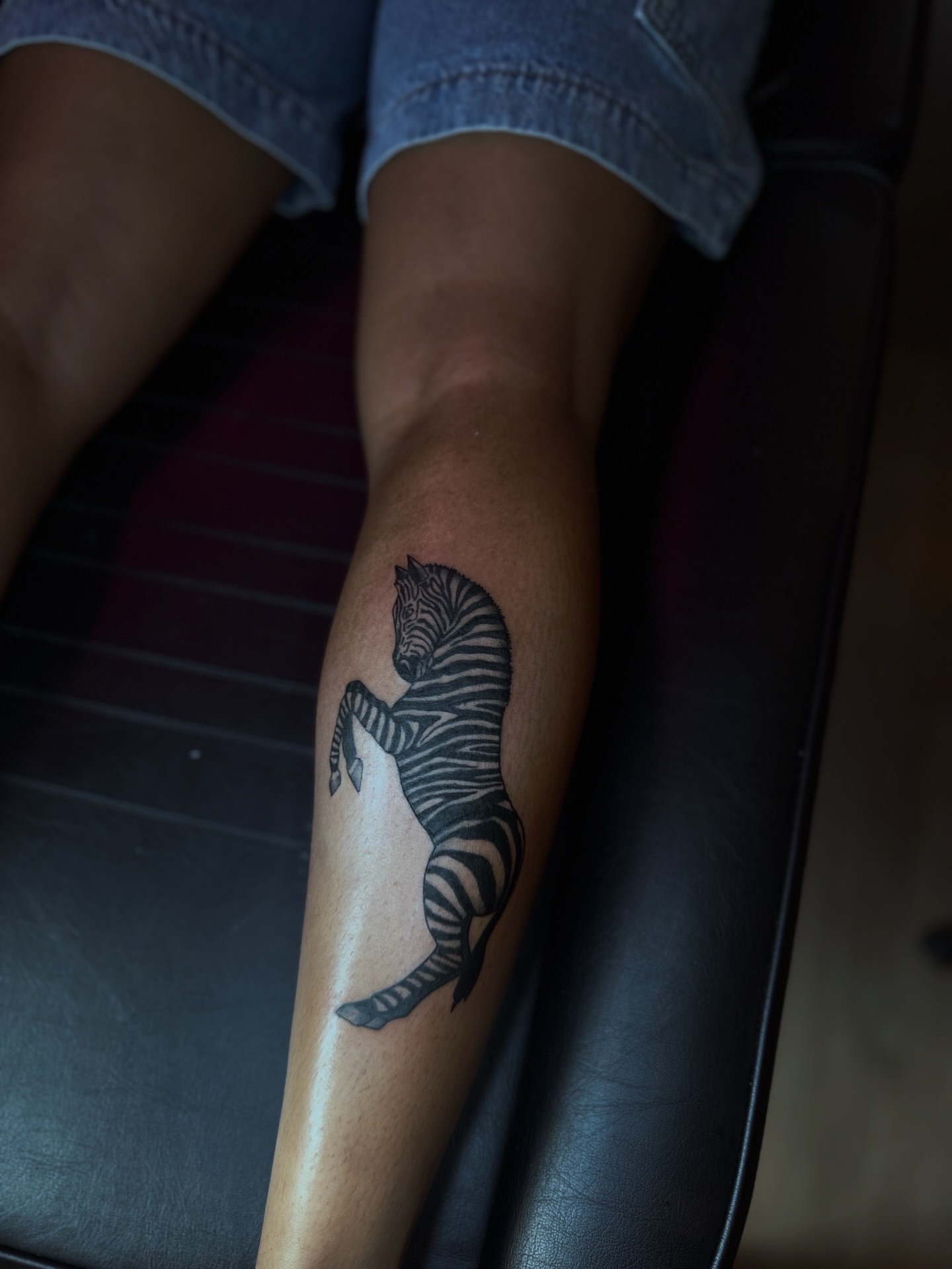 Zebra black and grey tattoo on the forearm by Honey