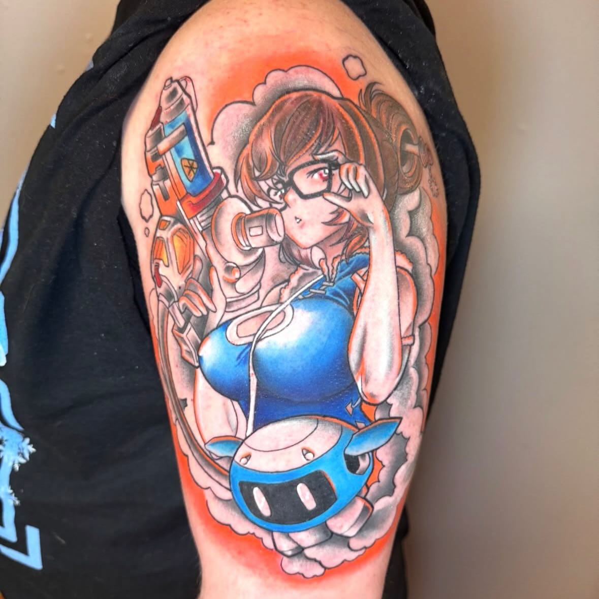 Anime character anime tattoo on the shoulder by Shane Fowler, Massillon, Ohio