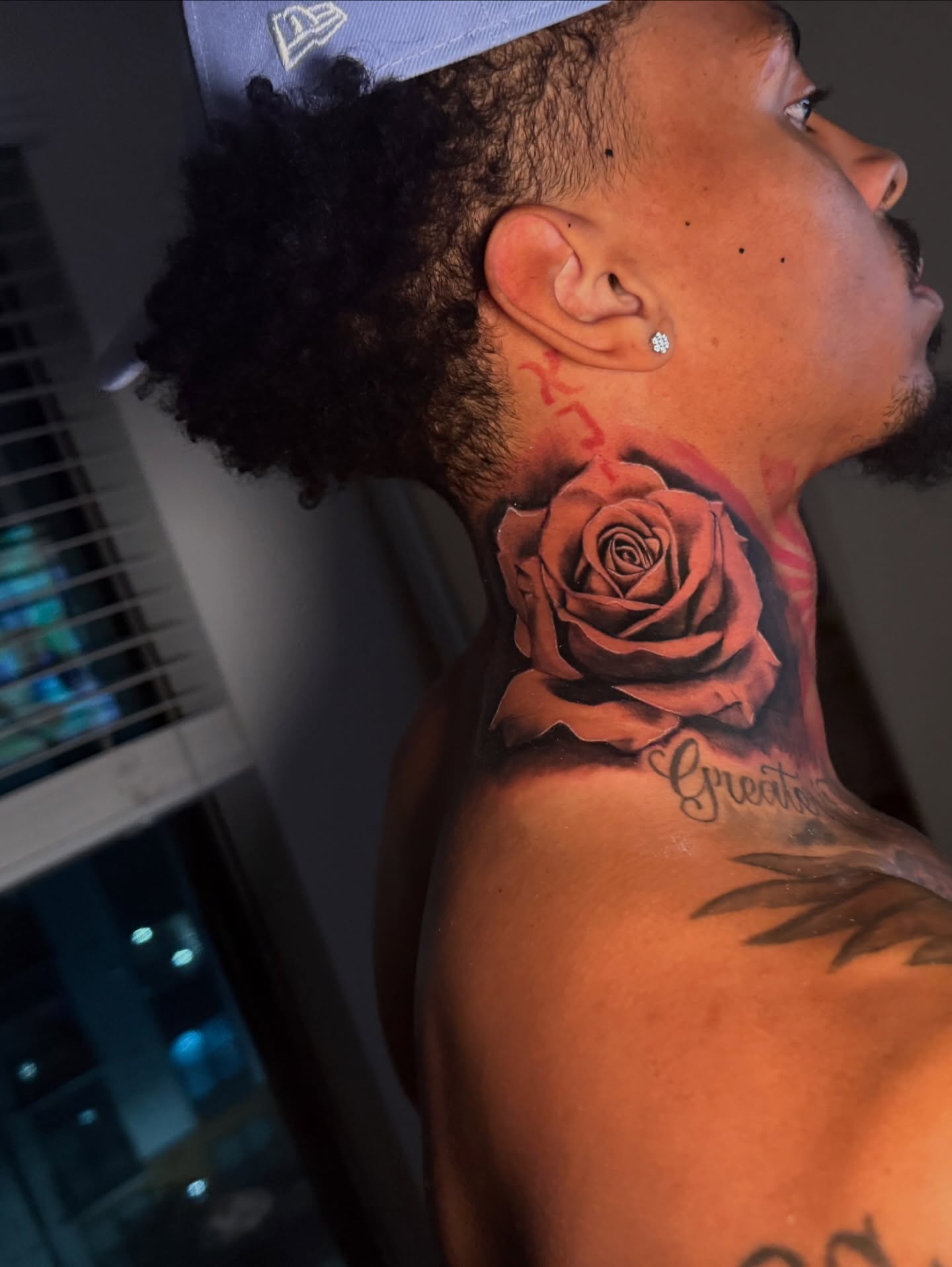 Rose realism tattoo on the neck by Atlanta Tattoo Artist