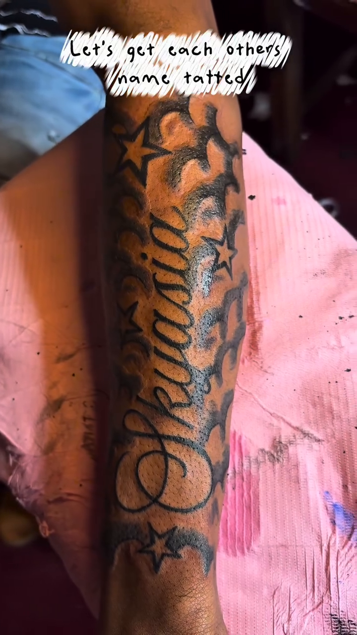 Tattoo by @barb_inks — lettering_script, black_and_grey