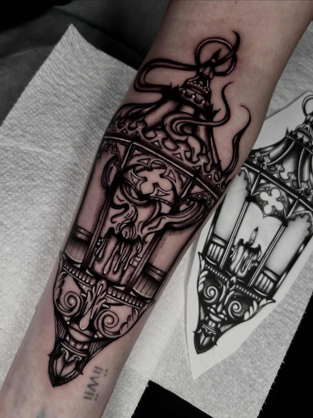 Tattoo by @monarch.tattoos — black_and_grey, ornamental