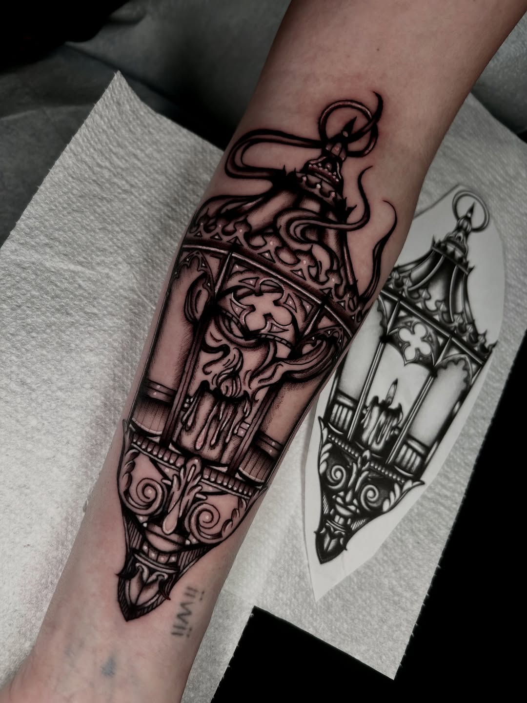 Tattoo by @monarch.tattoos — black_and_grey, ornamental