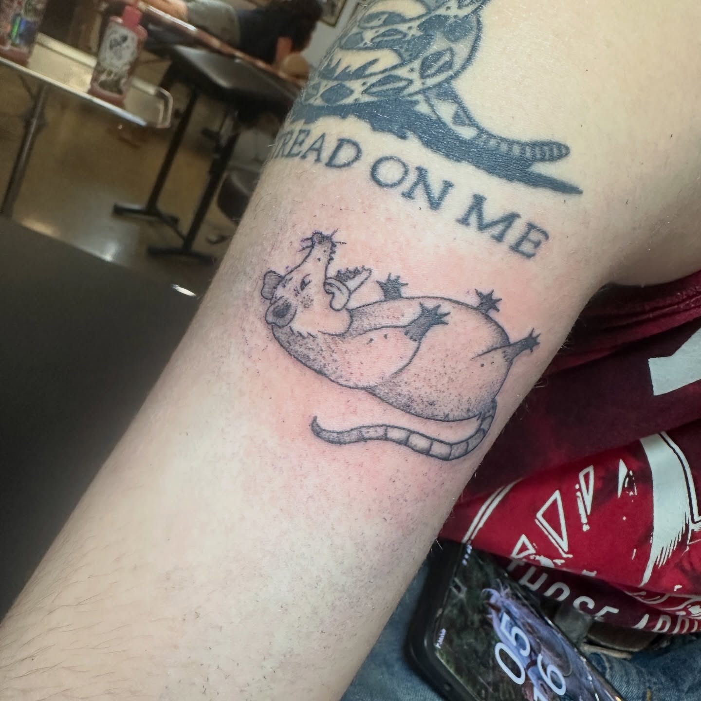 Rat and snake black and grey tattoo on the forearm by Luisa Gonzalez, Austin, Texas