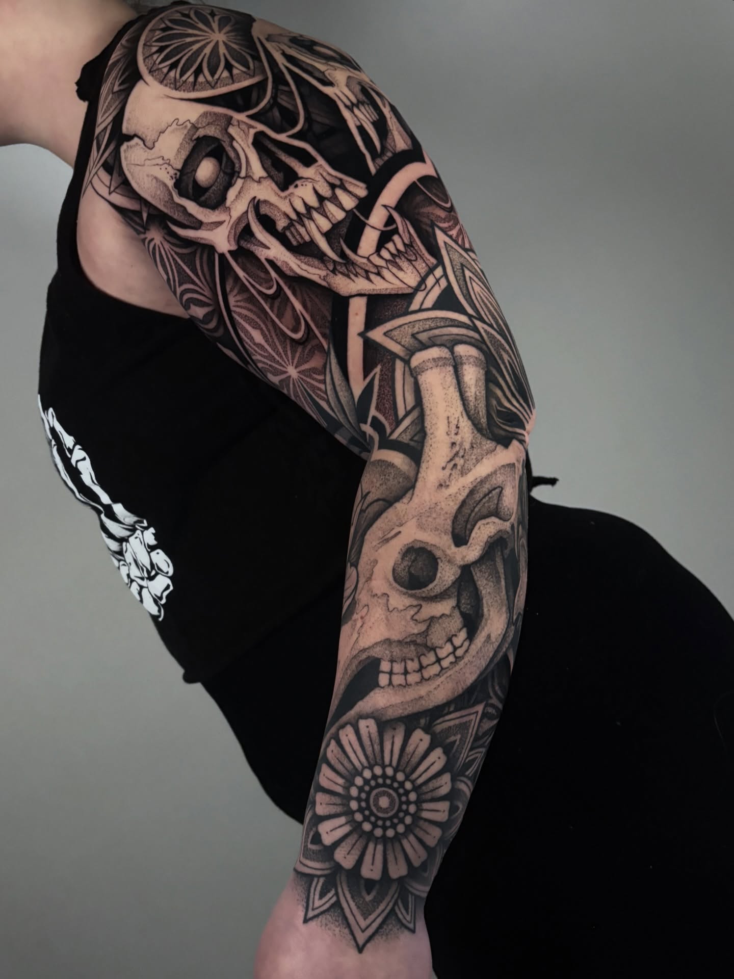 Tattoo by @mitchin.tattoos — dotwork, black_and_grey