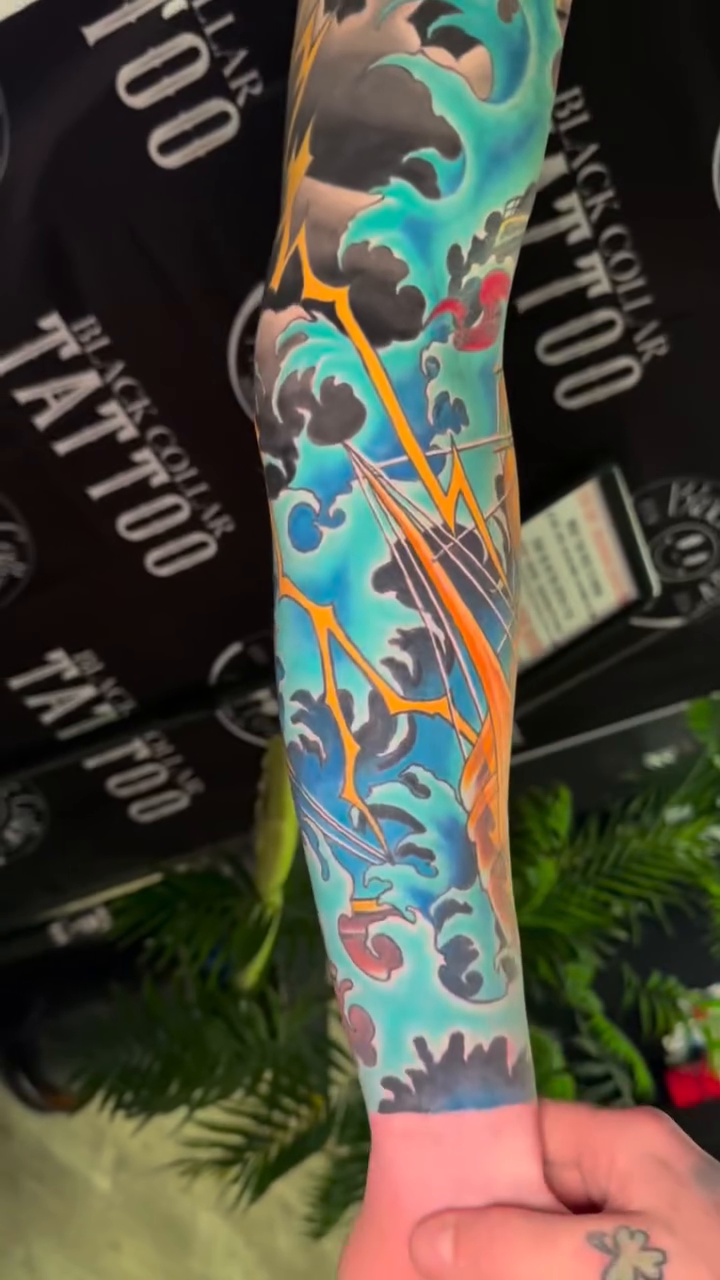 Dragon and ship in stormy seas japanese irezumi tattoo by InkFloyd Roith