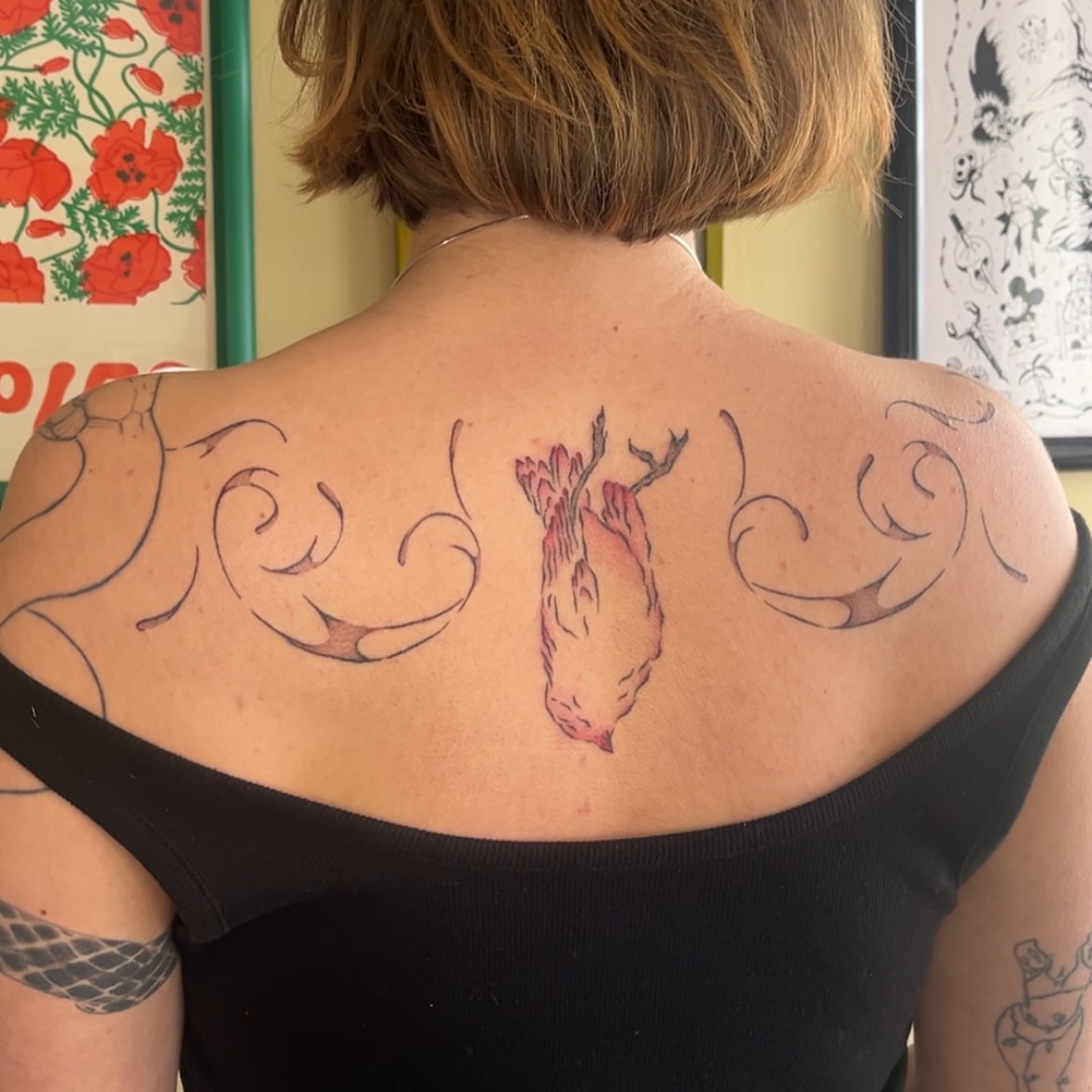 Koi fish neo-traditional tattoo on the back by mia