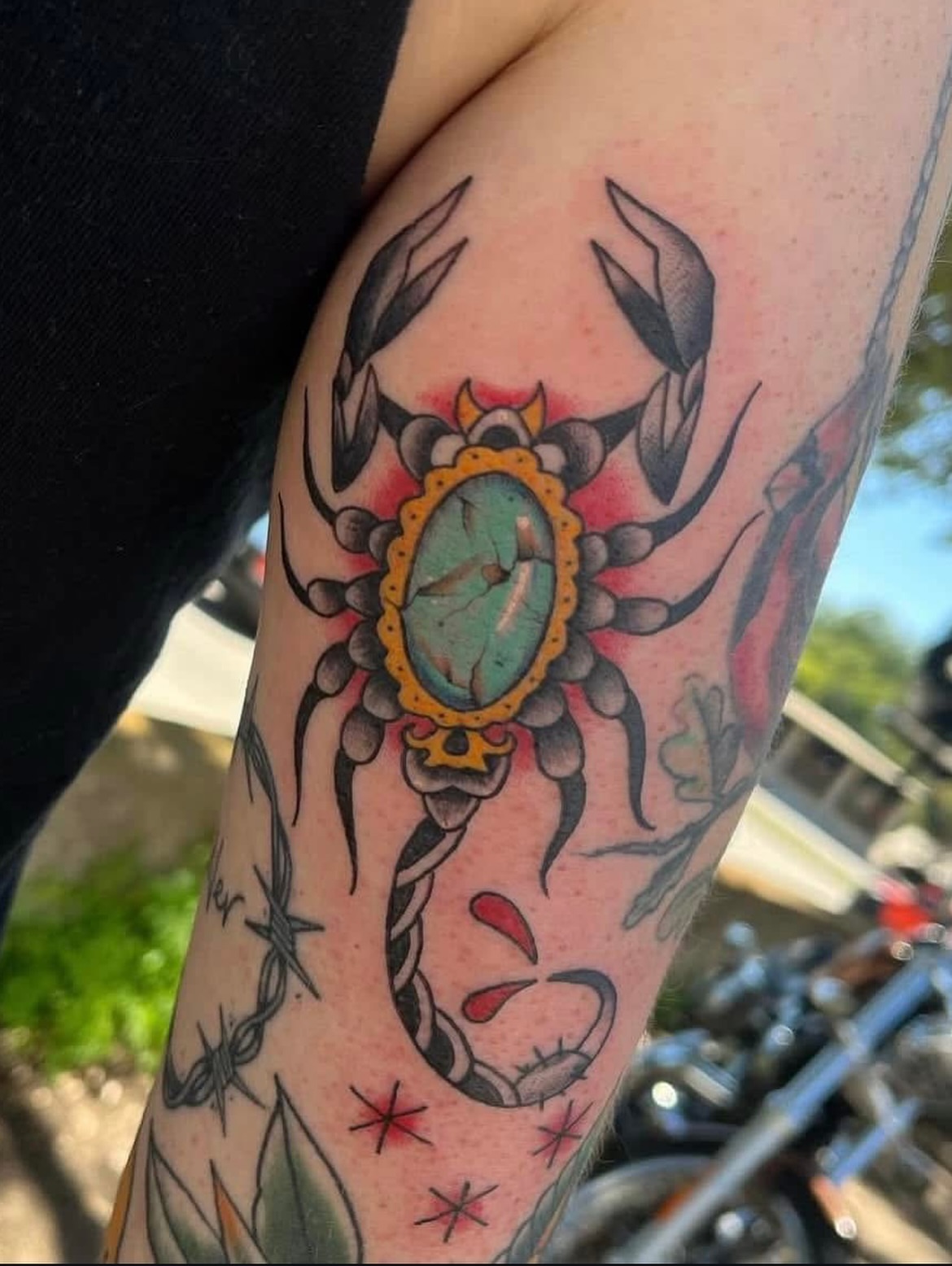 Scorpion American traditional tattoo on the forearm by Timmy