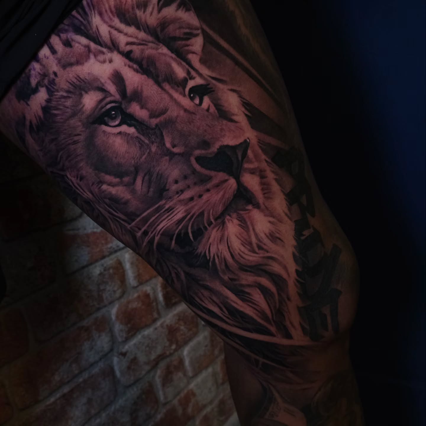 Lion realism tattoo on the forearm by Ana Fajardo