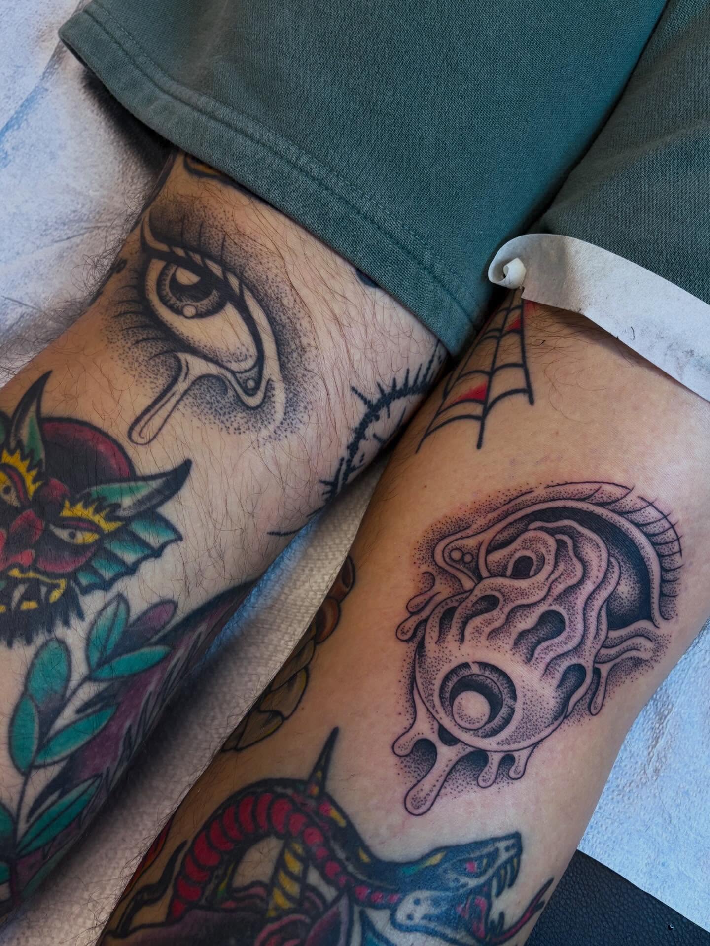 Eye dotwork tattoo on the forearm by ☠︎ ︎𝗘𝗩𝗔 ☠︎︎