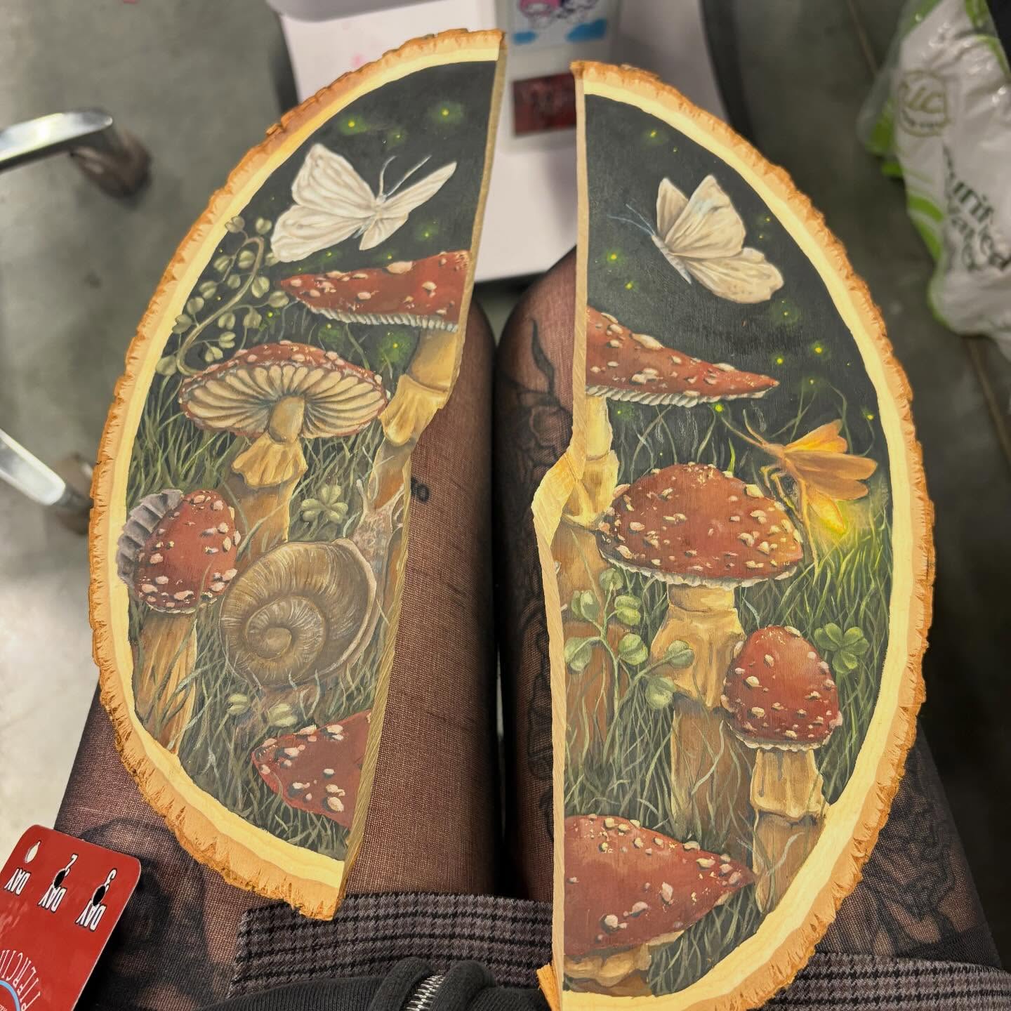 Mushrooms and butterflies illustrative tattoo on the forearm by amy mangeri ๐ฆ