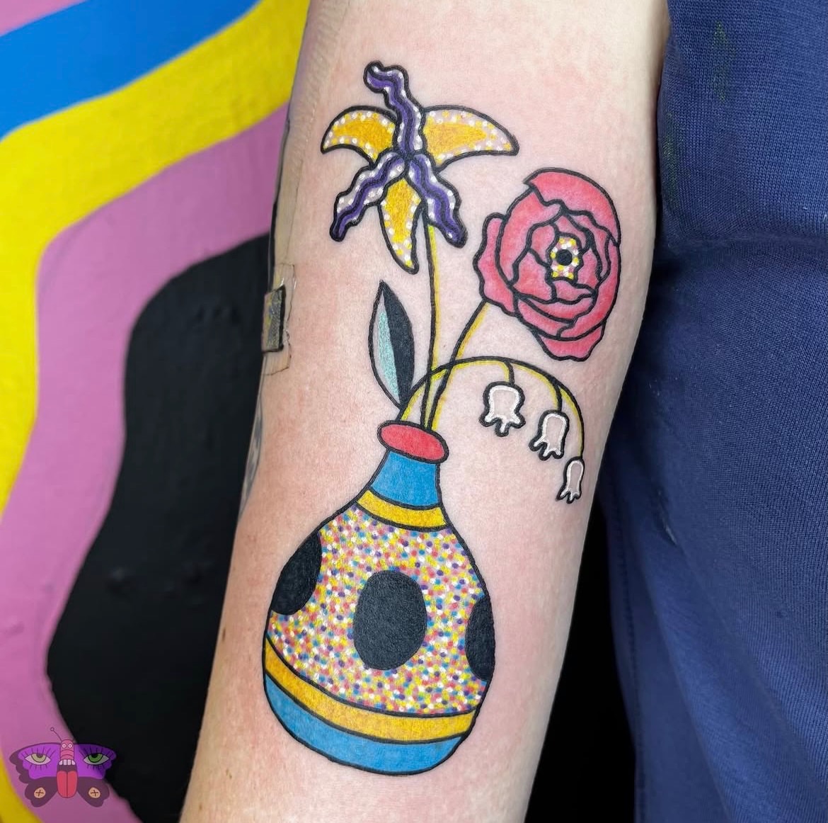 Flower arrangement dotwork tattoo on the forearm by Jess Koala, San Francisco, California